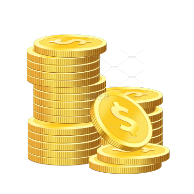 金色扁平堆叠在一起的卡通金币元素