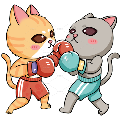 手绘-拟人猫咪拳击手动物贴纸3