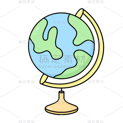 手绘-外星人可爱贴纸-地球仪
