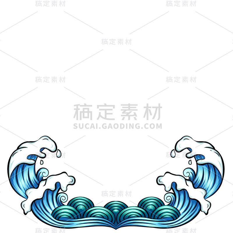 春节国潮风手绘插画贴纸-浪花