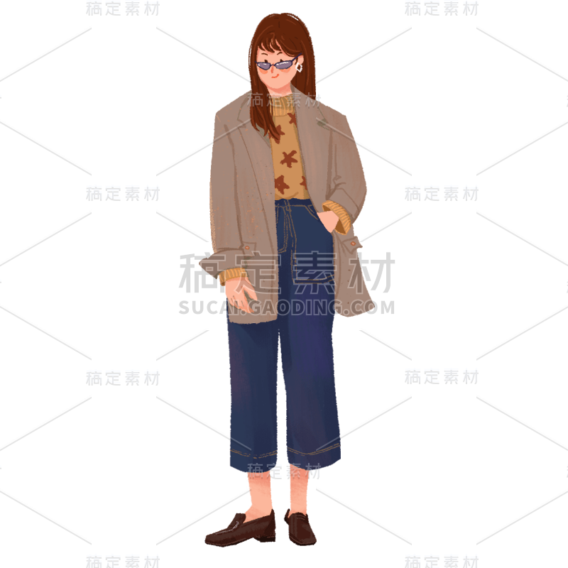 手绘-女孩人物速涂风贴纸