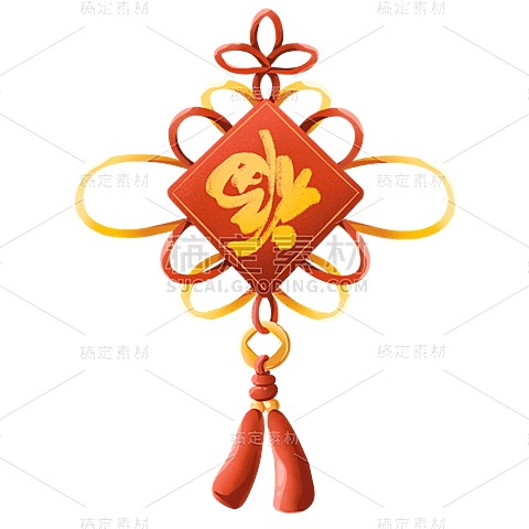 手绘-福字中国结元素装饰贴纸25