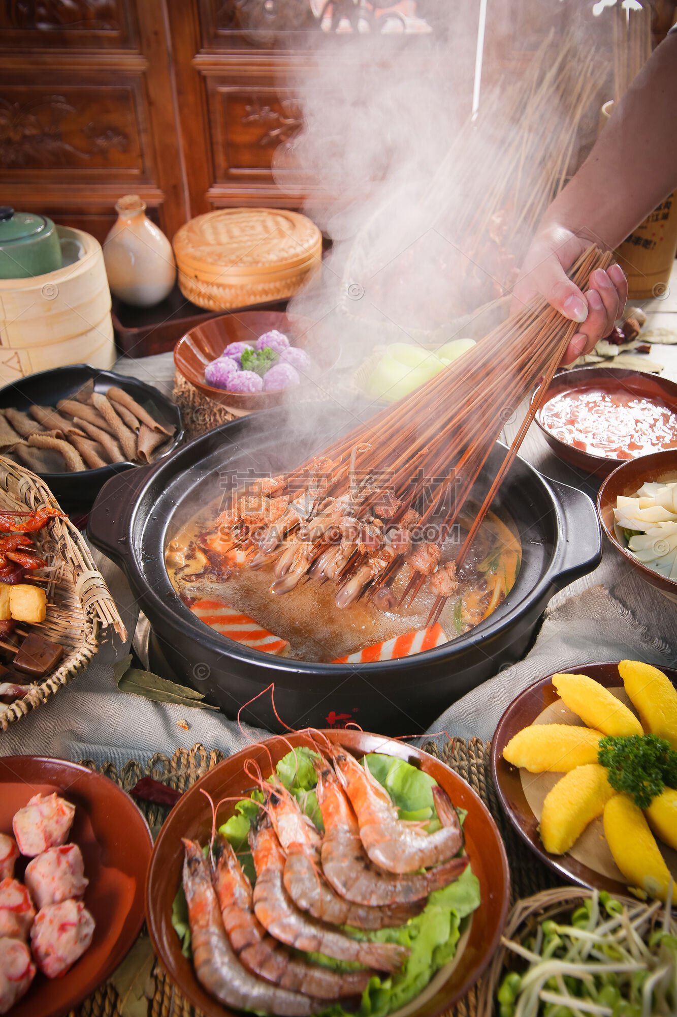 美食系列实景中国美食火锅串串食材