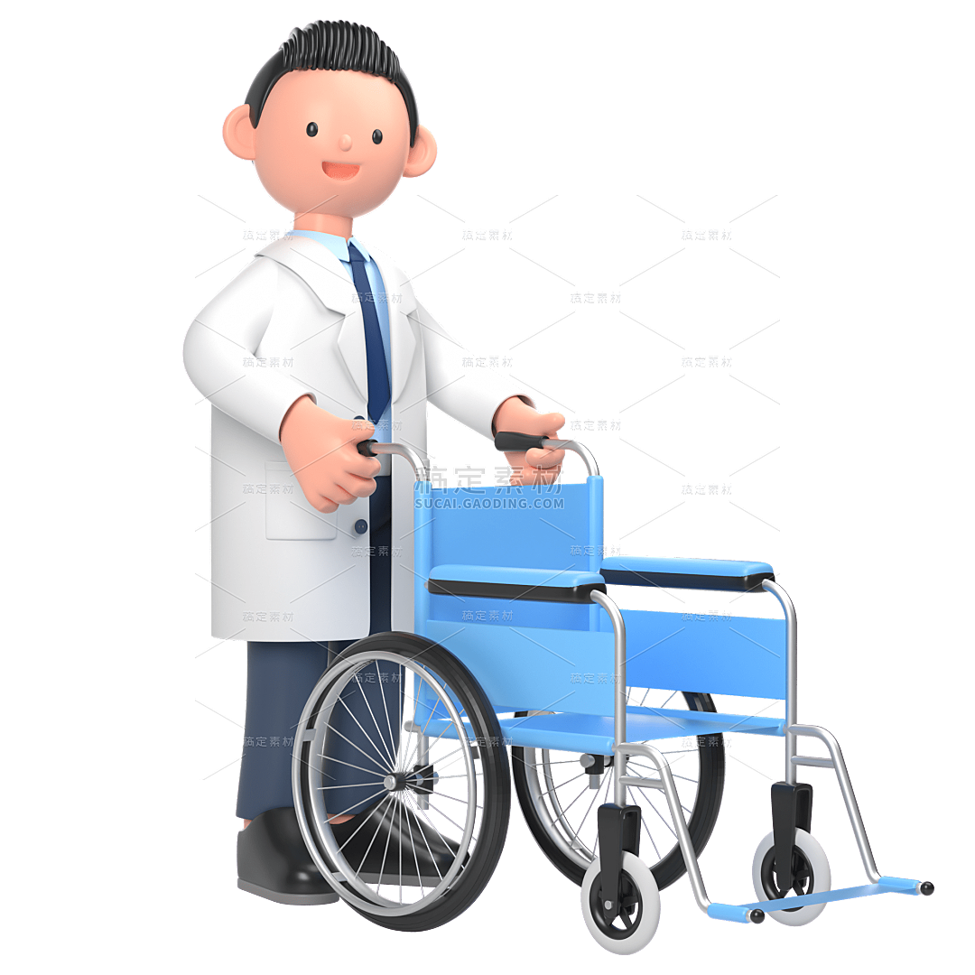 C4D-3D立体医疗人物插画-轮椅