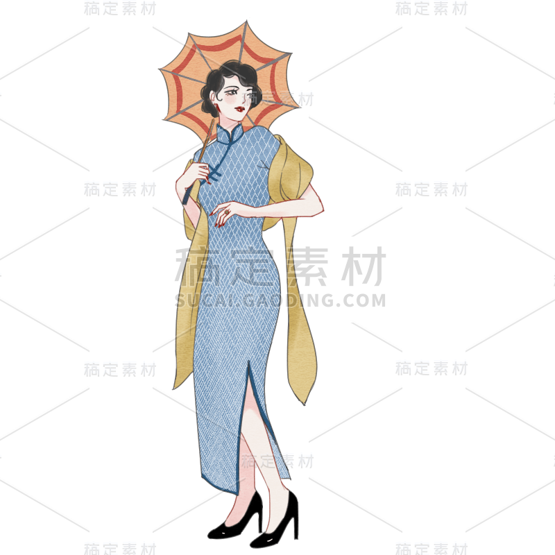 手绘-民国女性人物插画1