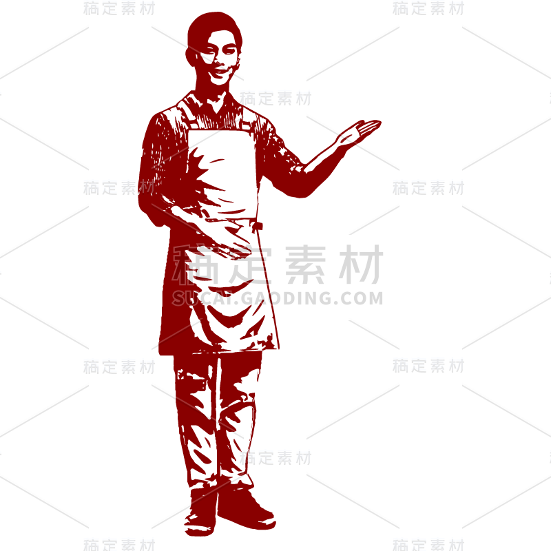 SVG-版画风人物元素贴纸-招手