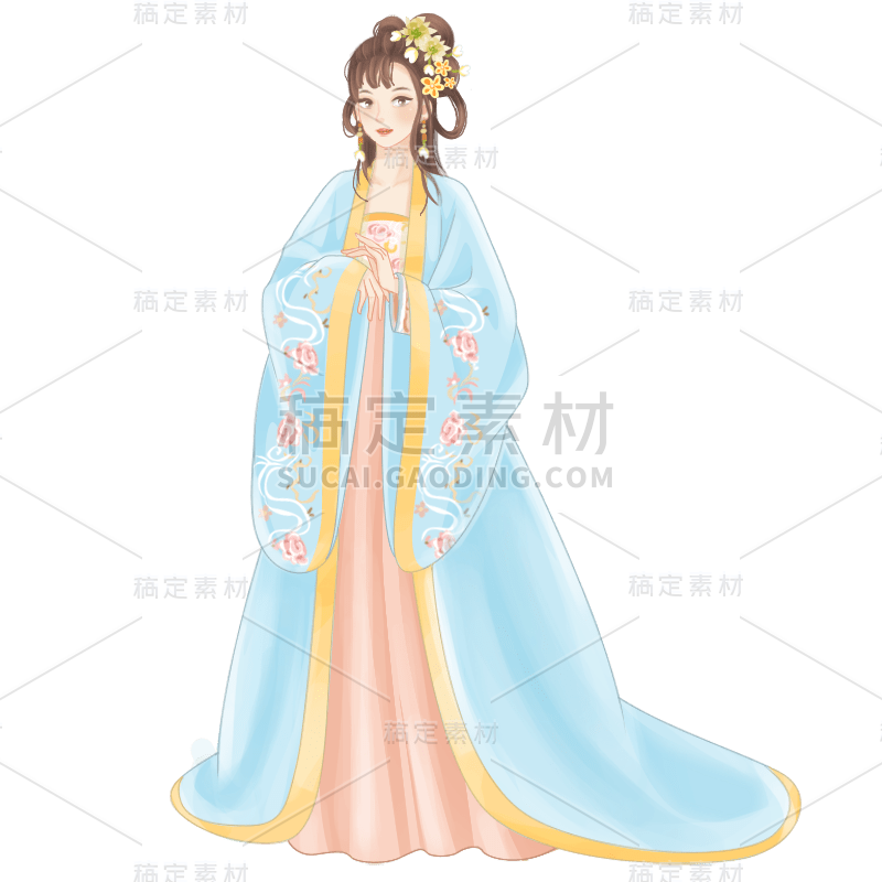 手绘-中国风汉服人物插画贴纸10