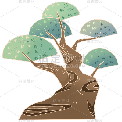 手绘松树重阳节元素
