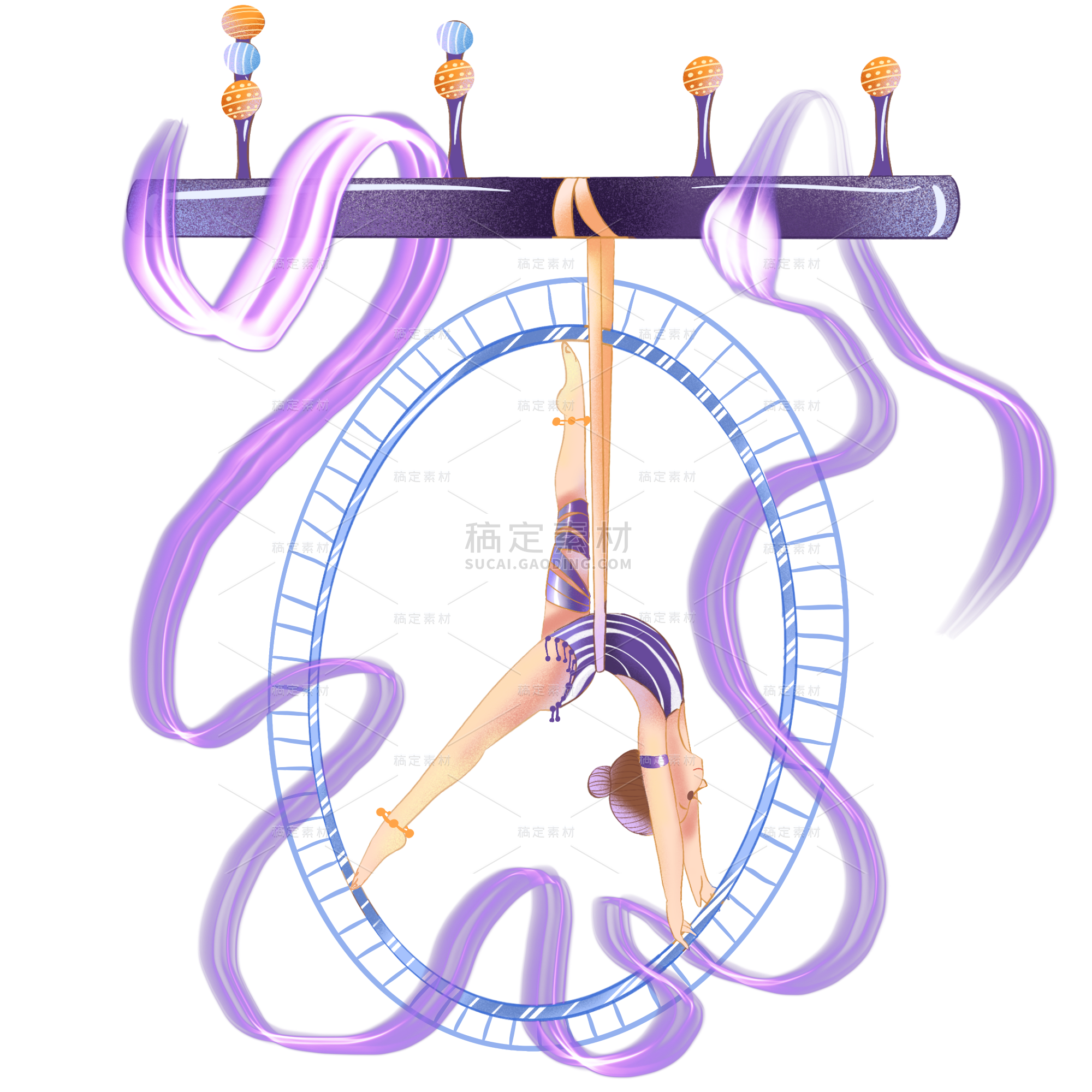 空中倒挂的杂技演员插画