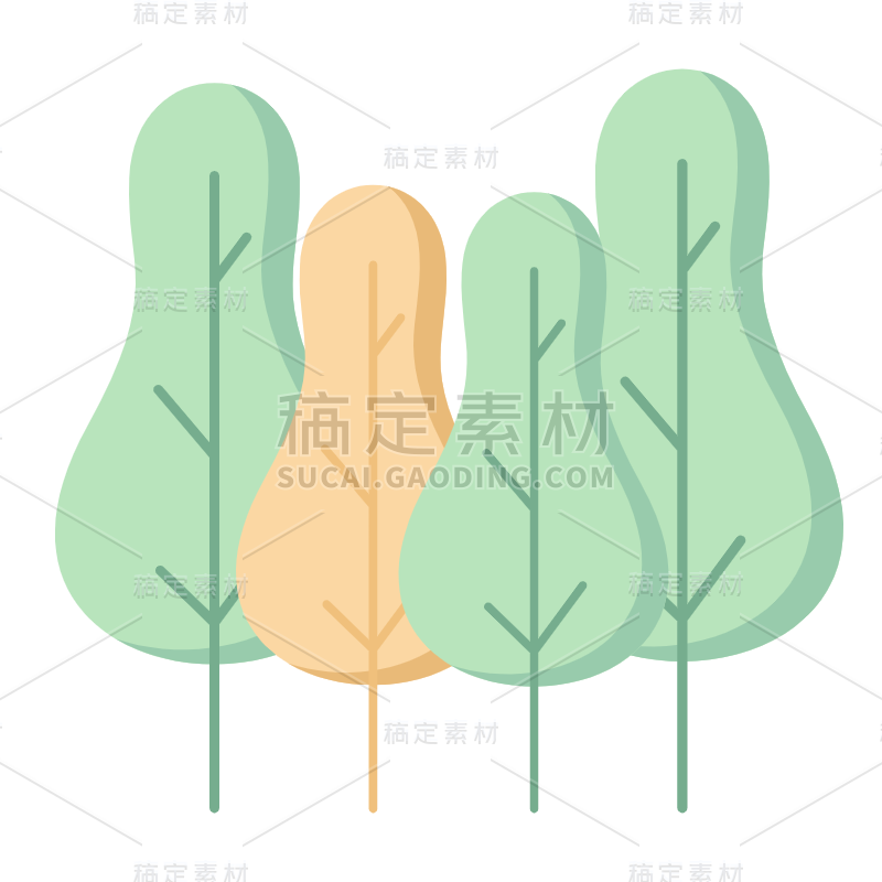扁平风-植物贴纸-树