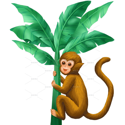 手绘-热带动植物组合贴纸-猴子