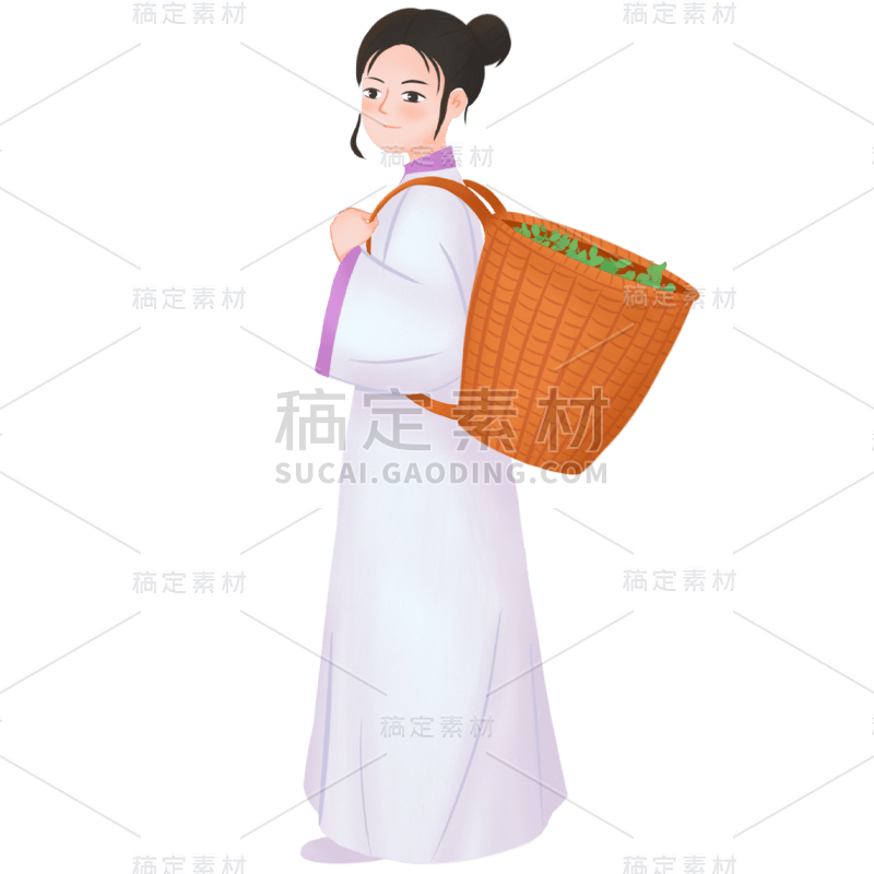 手绘采茶女人物插画7