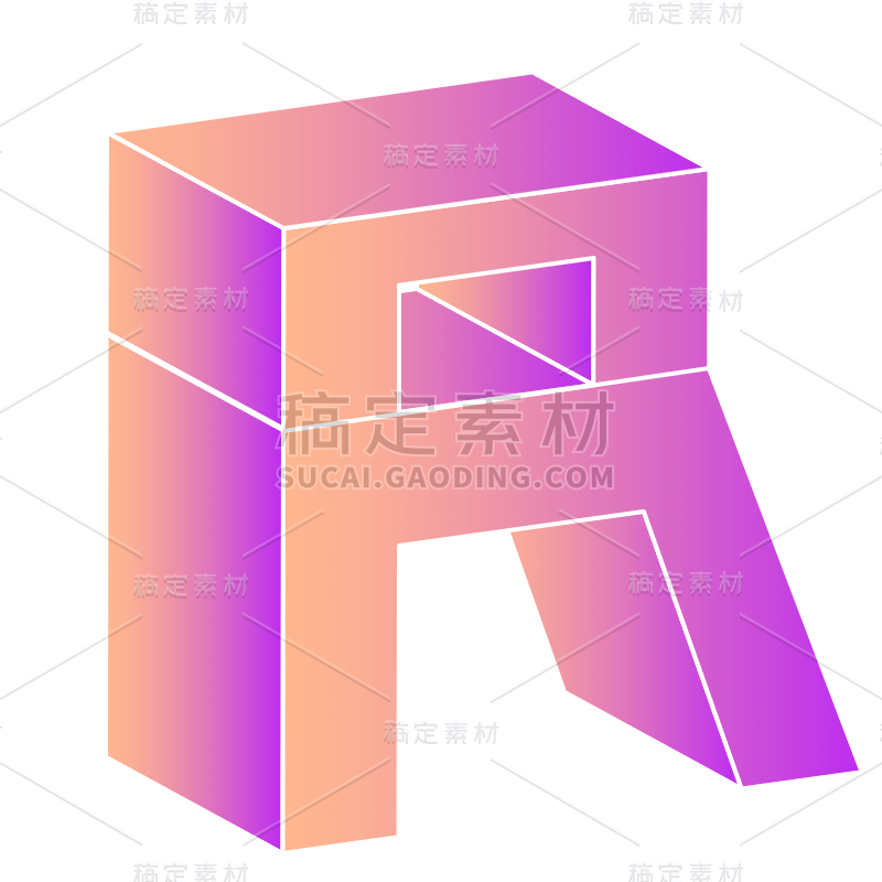 手绘-渐变立体几何贴纸-SVG-