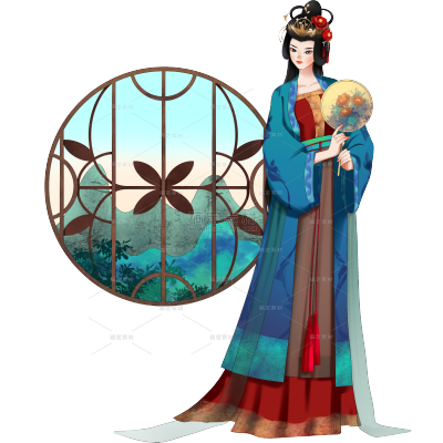 手绘-中国风人物插画贴纸-古风女性