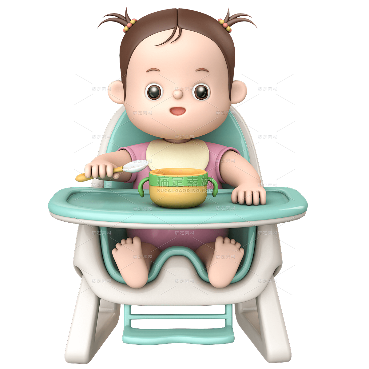 C4D坐在餐椅上的婴儿人物常规贴纸