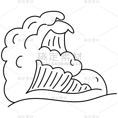 手绘-线性矢量简笔画浪花贴纸4