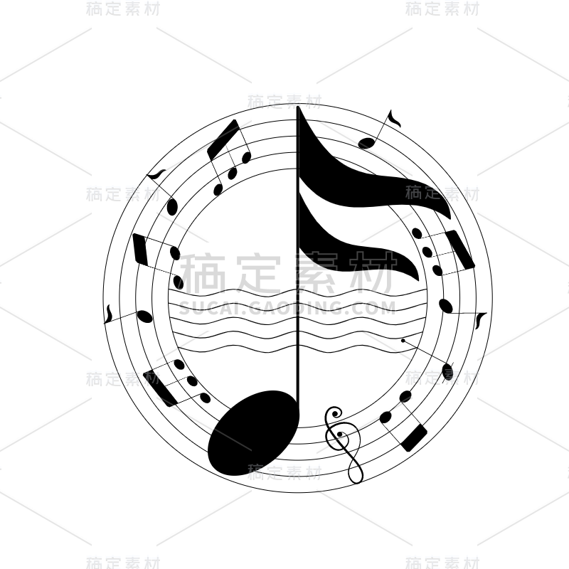 手绘-音符元素艺术时间贴纸-SVG2