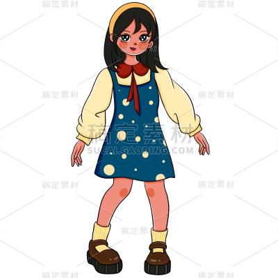 手绘-复古女生人物插画7