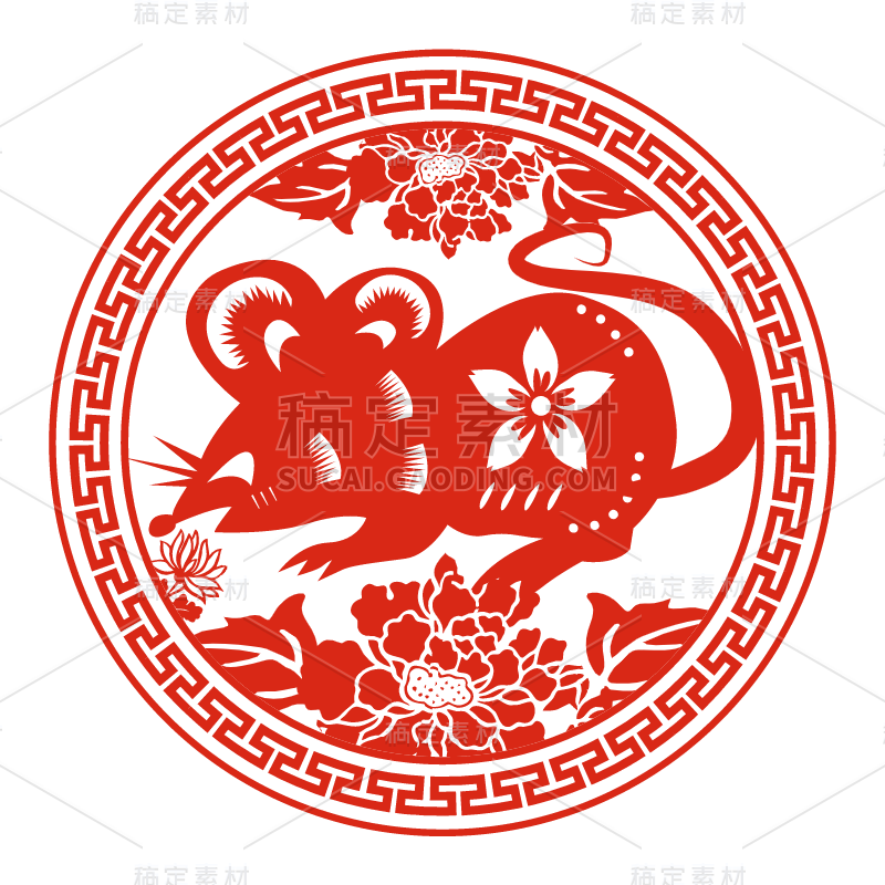 十二生肖剪纸贴纸-SVG-鼠