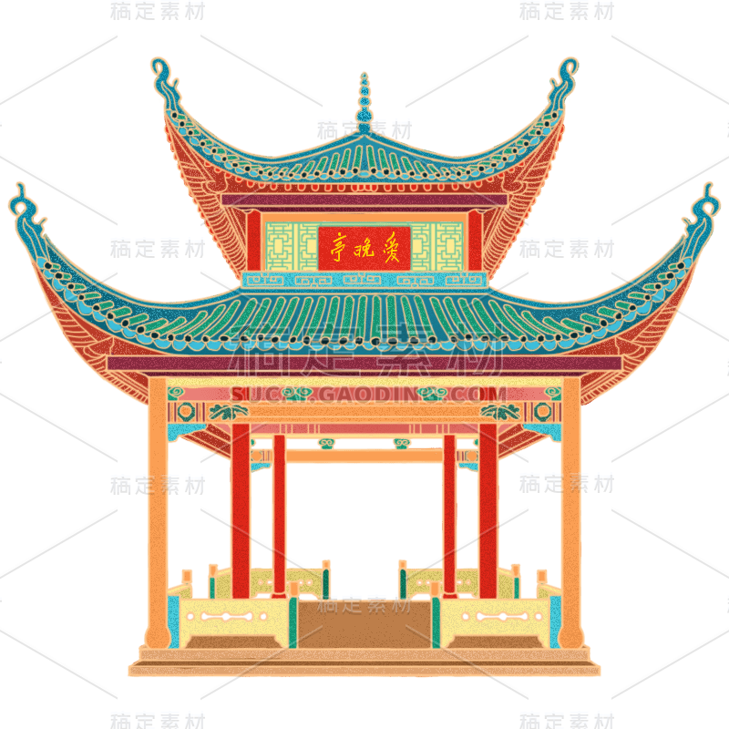 中国风-金边国潮建筑插画1