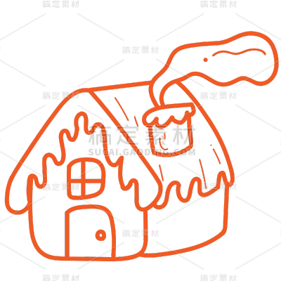 单色简笔画冬天氛围贴纸-房子
