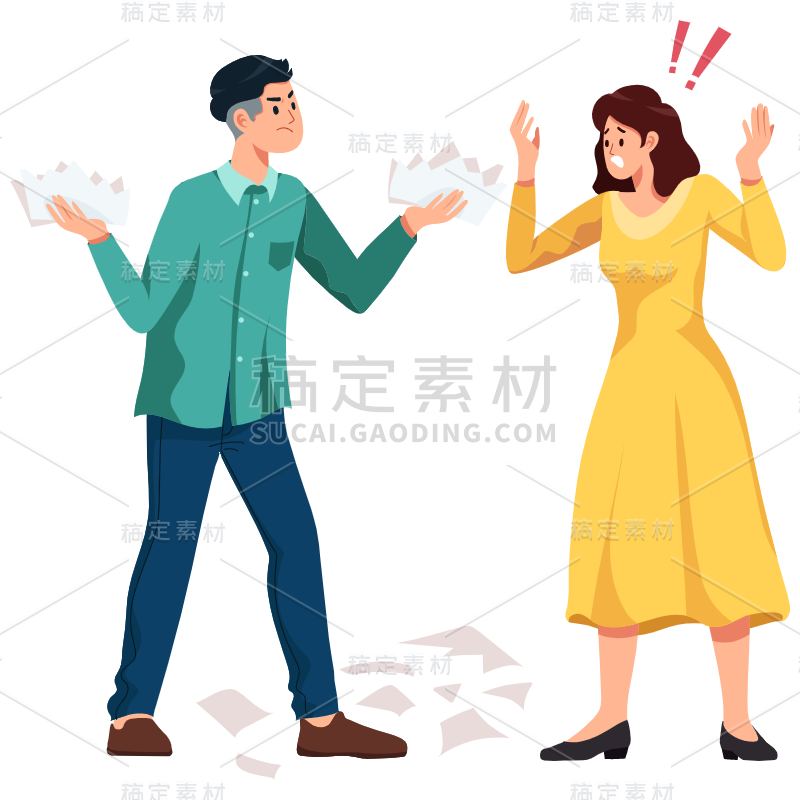 扁平-离婚吵架人物场景插画-SVG10