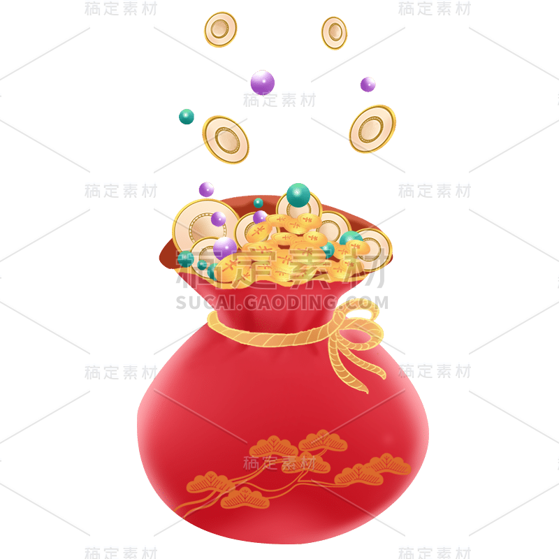 手绘-红包金币组合电商元素贴纸10