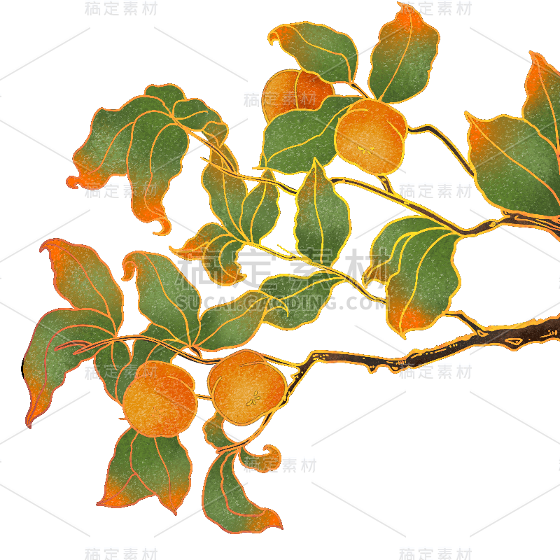 手绘肌理-工笔果子树创意贴纸