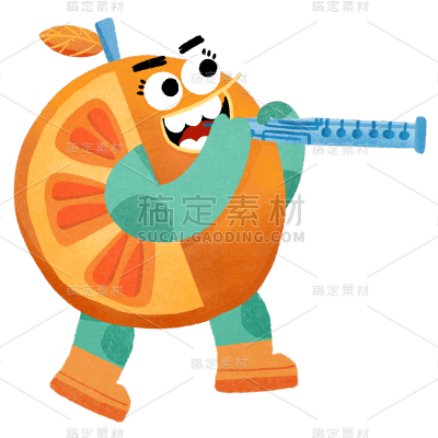 卡通扁平音乐节拟人水果-单簧管