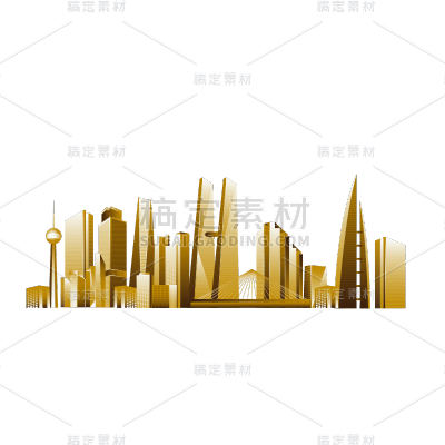 金色城市建筑剪影建筑元素贴纸1