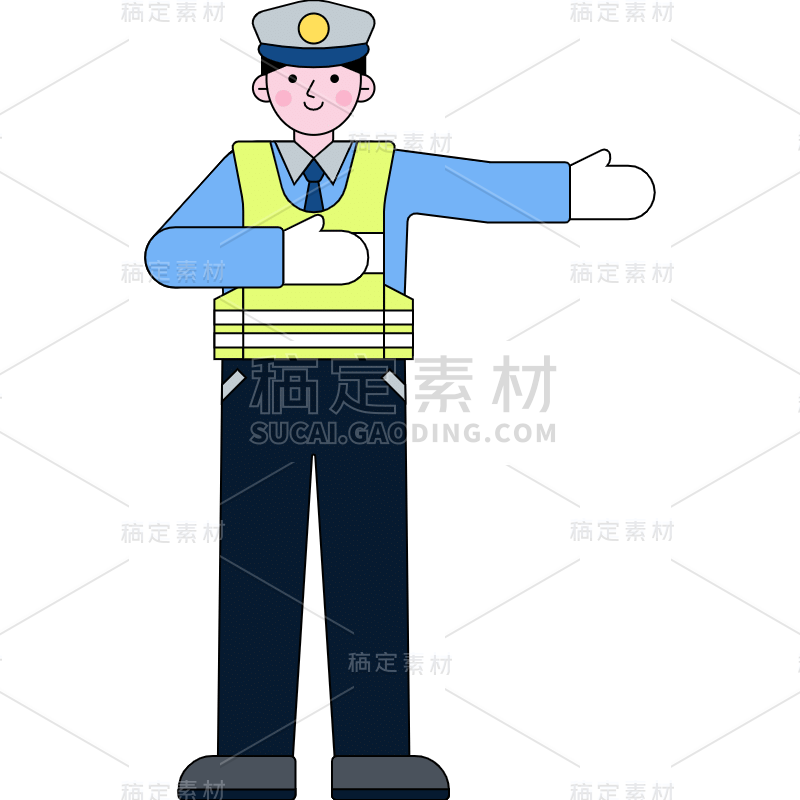 手绘卡通-交警元素贴纸-直行2