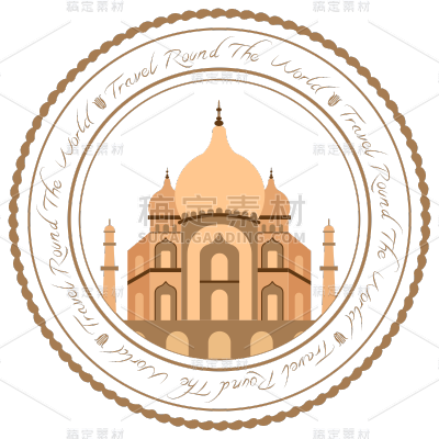 圆形复古城市建筑插画图标贴纸1