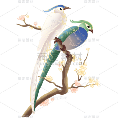 工笔画风七夕情人节元素-鸟