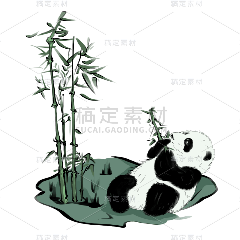 手绘-中国风水墨风动物贴纸-熊猫