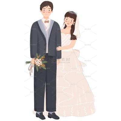 手绘现代婚礼新人贴纸