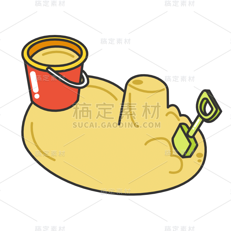 卡通风学习用品贴纸-SVG-沙堡