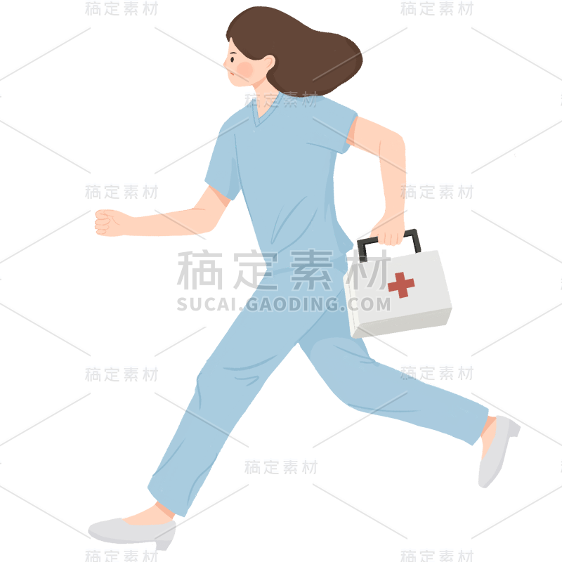 手绘奔跑女医生医疗保健人物贴纸