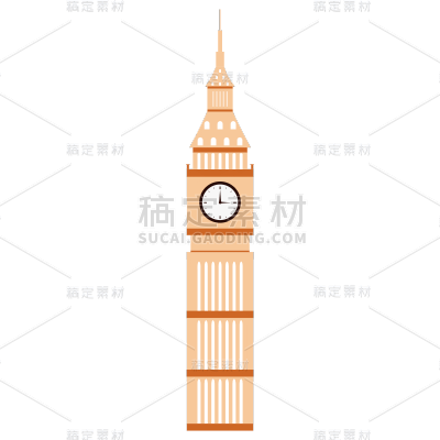 手绘-留学国家景点贴纸-伦敦大本钟