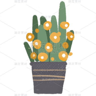 手绘-植物元素贴纸-盆栽3