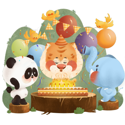 手绘-生日派对动物元素贴纸3