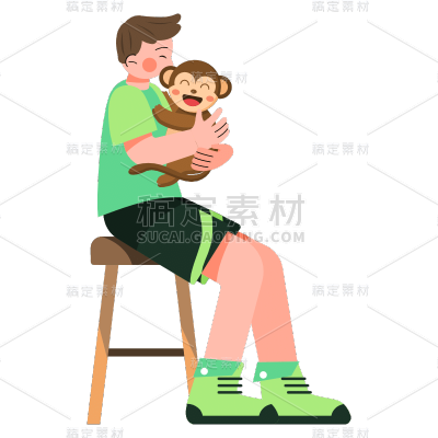 SVG-人与宠物亲吻元素贴纸-金丝猴