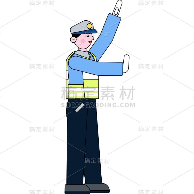 手绘卡通-交警元素贴纸-靠边停车