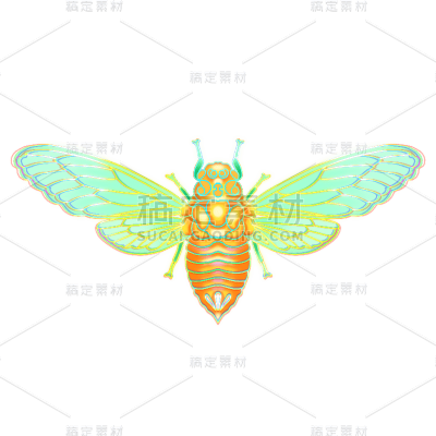 国潮风-昆虫元素贴纸-蝉