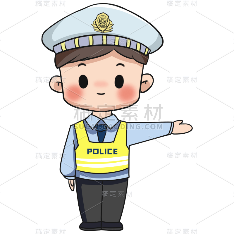 手绘-交通元素交警指挥手势贴纸3