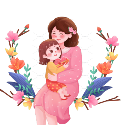 温馨可爱的母女插画元素