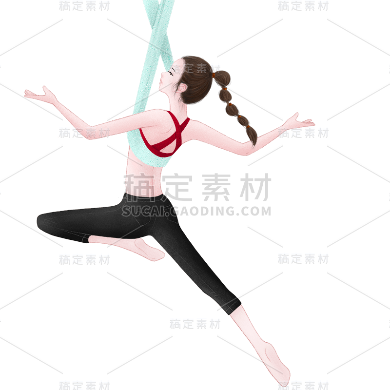 手绘-空中瑜伽运动女性人物插画3