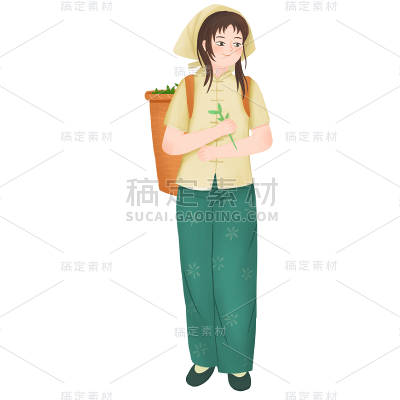 手绘采茶女人物插画3