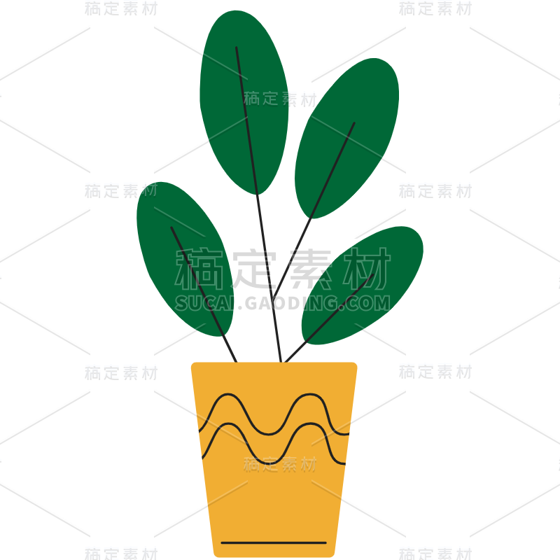 扁平-植物元素贴纸-SVG-盆栽2