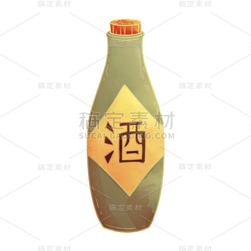 中国风-手绘风酒具-酒瓶