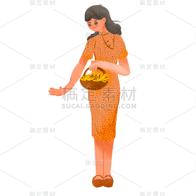 重阳节美食元素贴纸-撒花女人